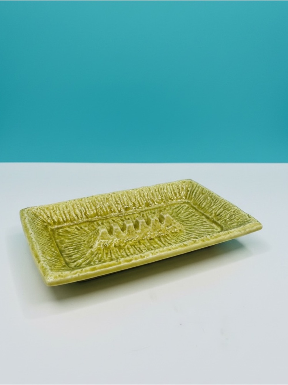Vintage Japan Ceramic Ashtray, Golden Yellow Textured Pottery Mid Century 6x9